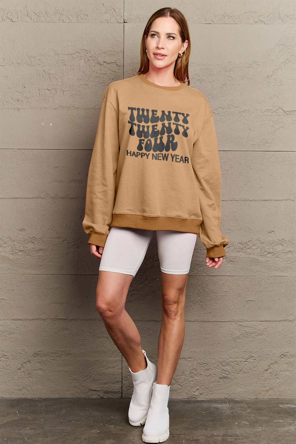 Simply Love Full Size TWENTY TWENTY FOUR HAPPY NEW YEAR Dropped Shoulder Sweatshirt-Jewearrings