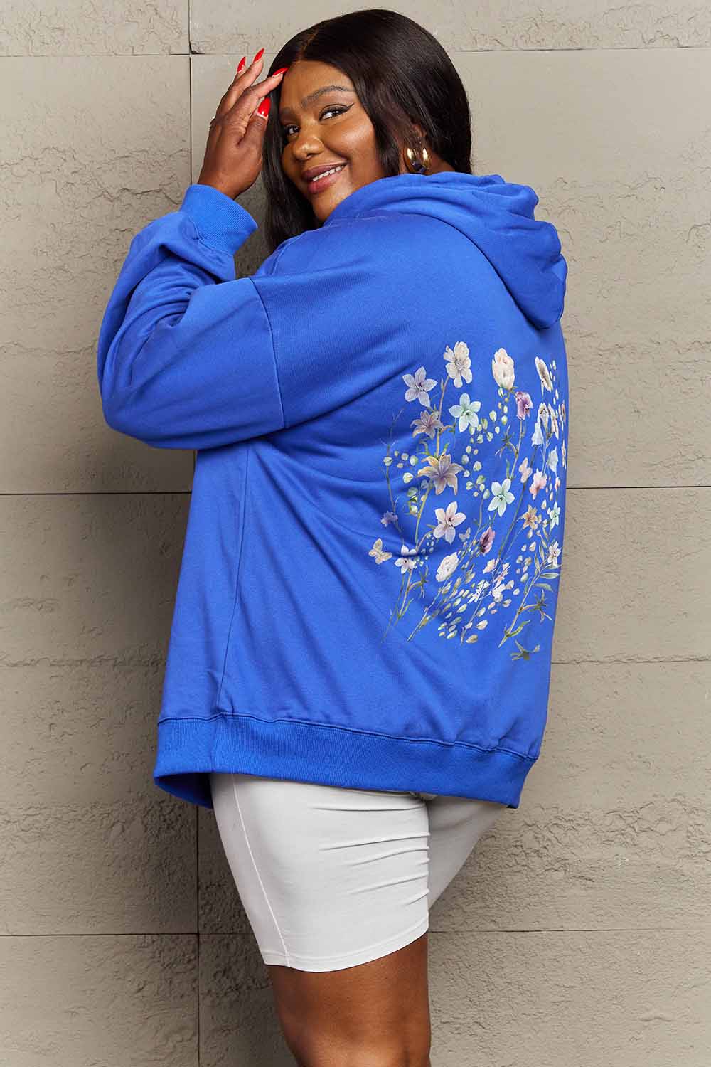 Simply Love Simply Love Full Size Flower Graphic Dropped Shoulder Hoodie-Jewearrings