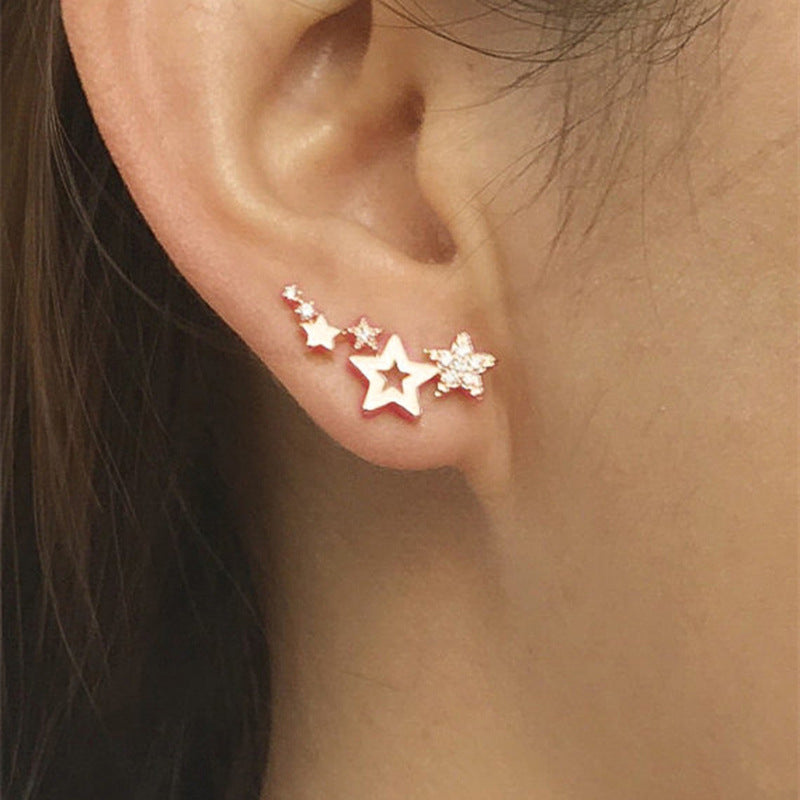 Korean Version Of Simple Fashion Zircon Star Ear Clip Earrings-Jewearrings