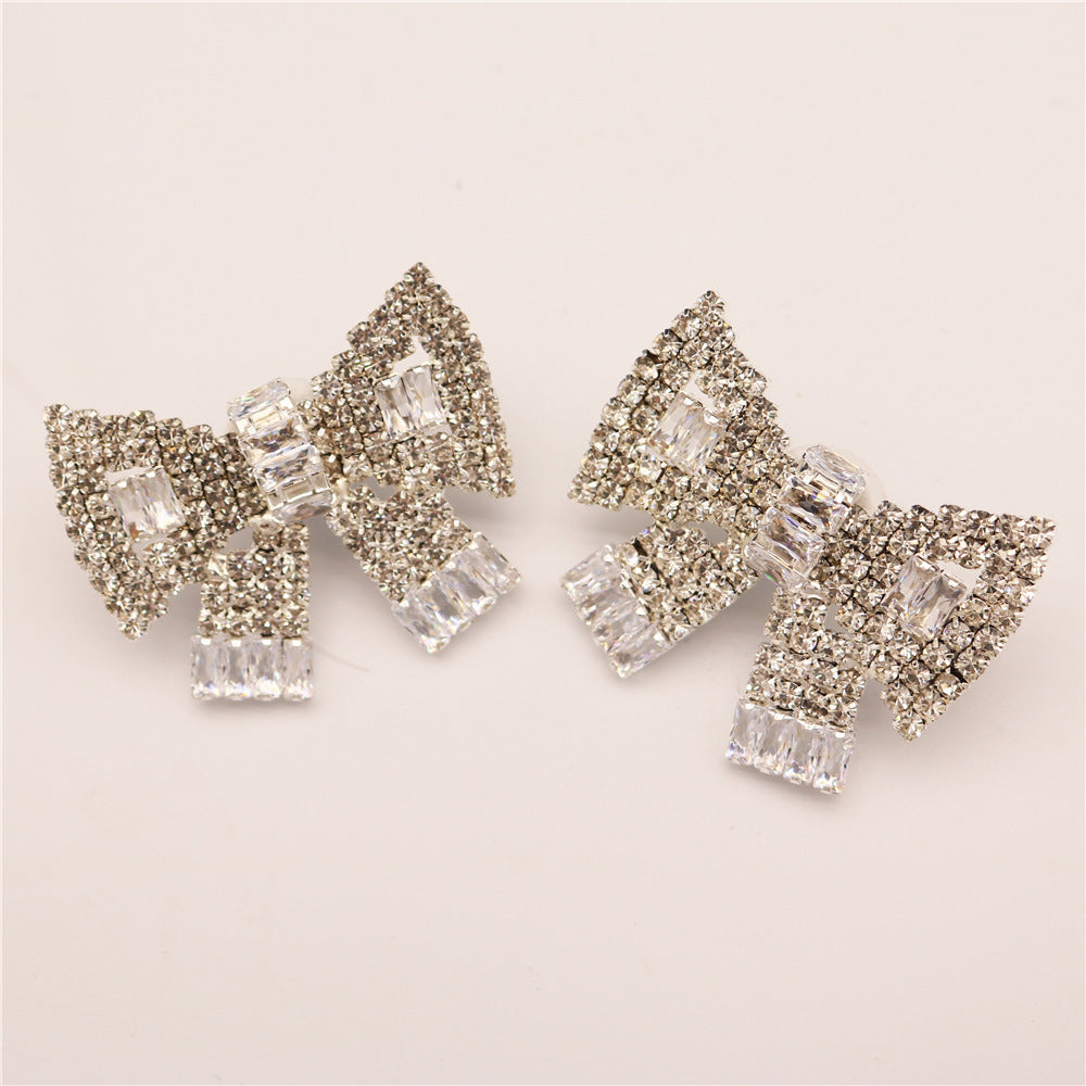 Three-dimensional Bow Sparkling Crystal Exaggerated Earrings-Jewearrings