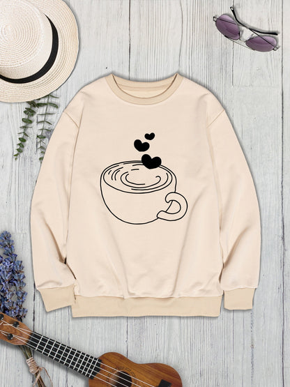 Cup Graphic Round Neck Dropped Shoulder Sweatshirt-Jewearrings