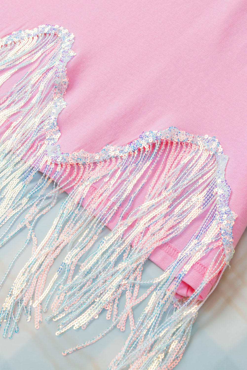 MAMA Sequin Fringe Round Neck T-Shirt-Jewearrings