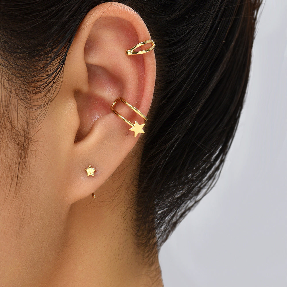 Ear Bone Clip Female, Simple Small Europe And The United States Ins New Metal Double-decked Openings Without Ear Holes Clip Network Red Earrings-Jewearrings