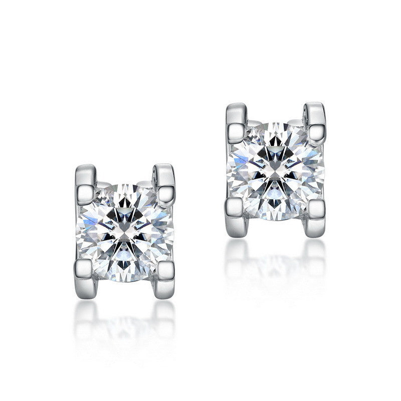 Simple Moissanite Bull Head Sterling Silver Stud Earrings For Women's Wedding-Jewearrings