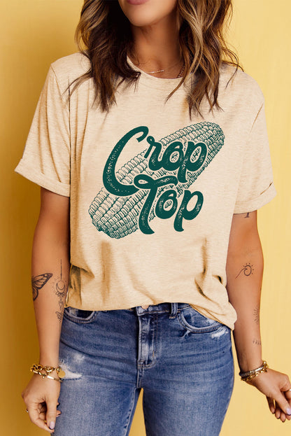 Corn Letter Graphic Cuffed Tee-Jewearrings