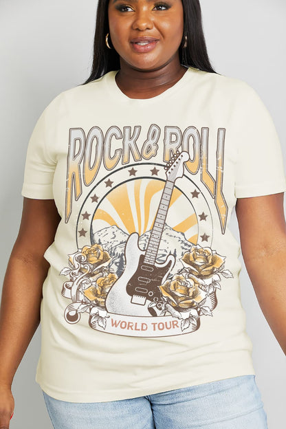 Simply Love Simply Love Full Size ROCK & ROLL WORLD TOUR Graphic Cotton Tee-Jewearrings