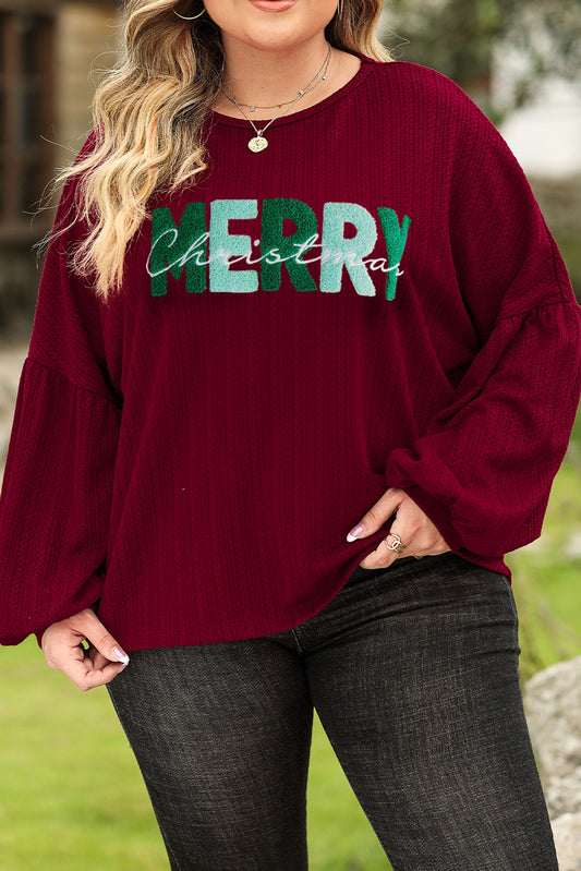 Plus Size MERRY CHRISTMAS Round Neck Long Sleeve Top-Jewearrings