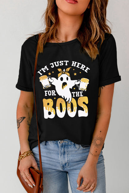 Round Neck Short Sleeve Ghost Graphic T-Shirt-Jewearrings