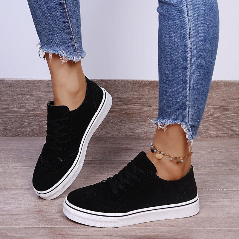 Lace-Up Suedette Flat Sneakers-Jewearrings