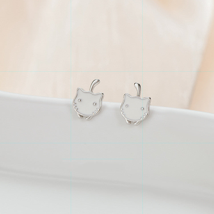 Women's Cute And Versatile Sterling Silver Kitty Earrings-Jewearrings