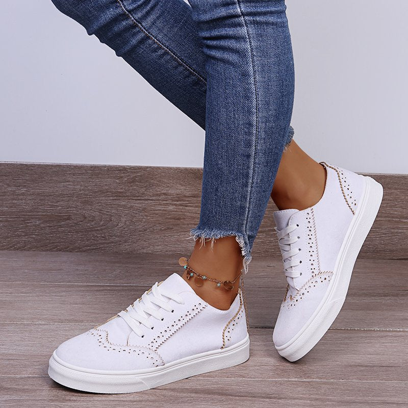 Lace-Up Suedette Flat Sneakers-Jewearrings