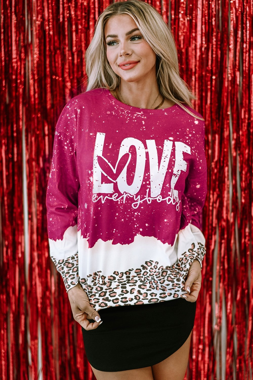 LOVE EVERYBODY Leopard Round Neck Sweatshirt-Jewearrings