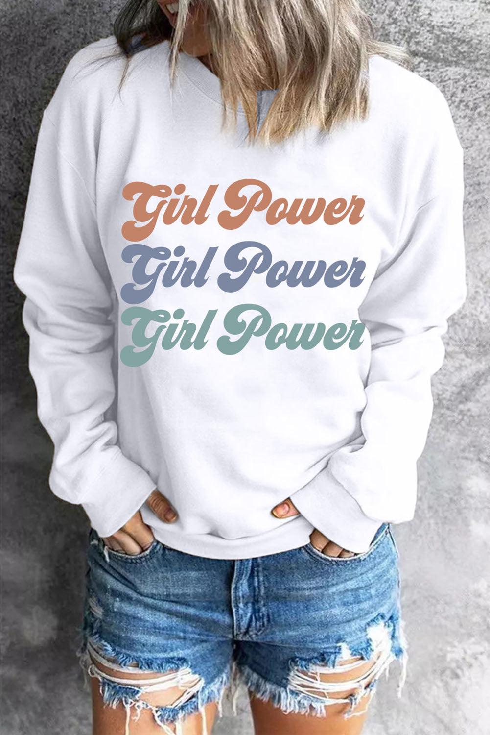 GIRL POWER Graphic Dropped Shoulder Sweatshirt-Jewearrings