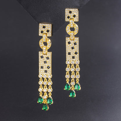 Flowsue Silver Gilt Micro Inlaid Emerald Earrings Simulate Emerald Pendant-Jewearrings