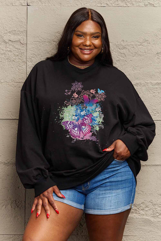 Simply Love Simply Love Full Size Butterfly Graphic Sweatshirt-Jewearrings