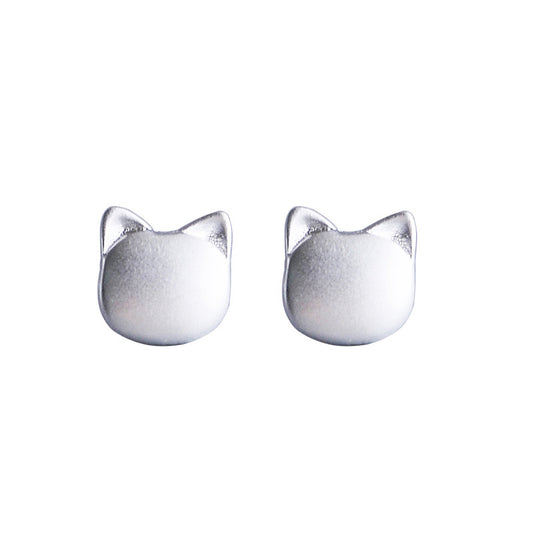 Fashionable Sterling Silver Cute Frosted Cat Earrings-Jewearrings