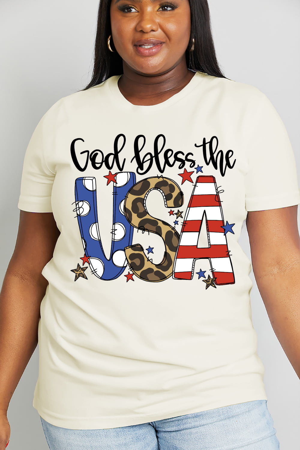 Simply Love Full Size GOD BLESS THE USA Graphic Cotton Tee-Jewearrings