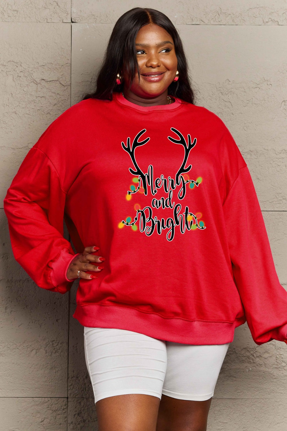 Simply Love Full Size MERRY AND BRIGHT Graphic Sweatshirt-Jewearrings