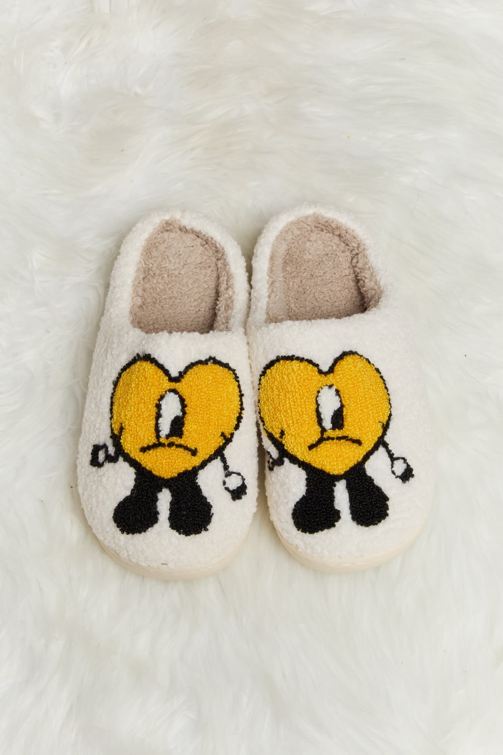 Melody Love Heart Print Plush Slippers-Jewearrings