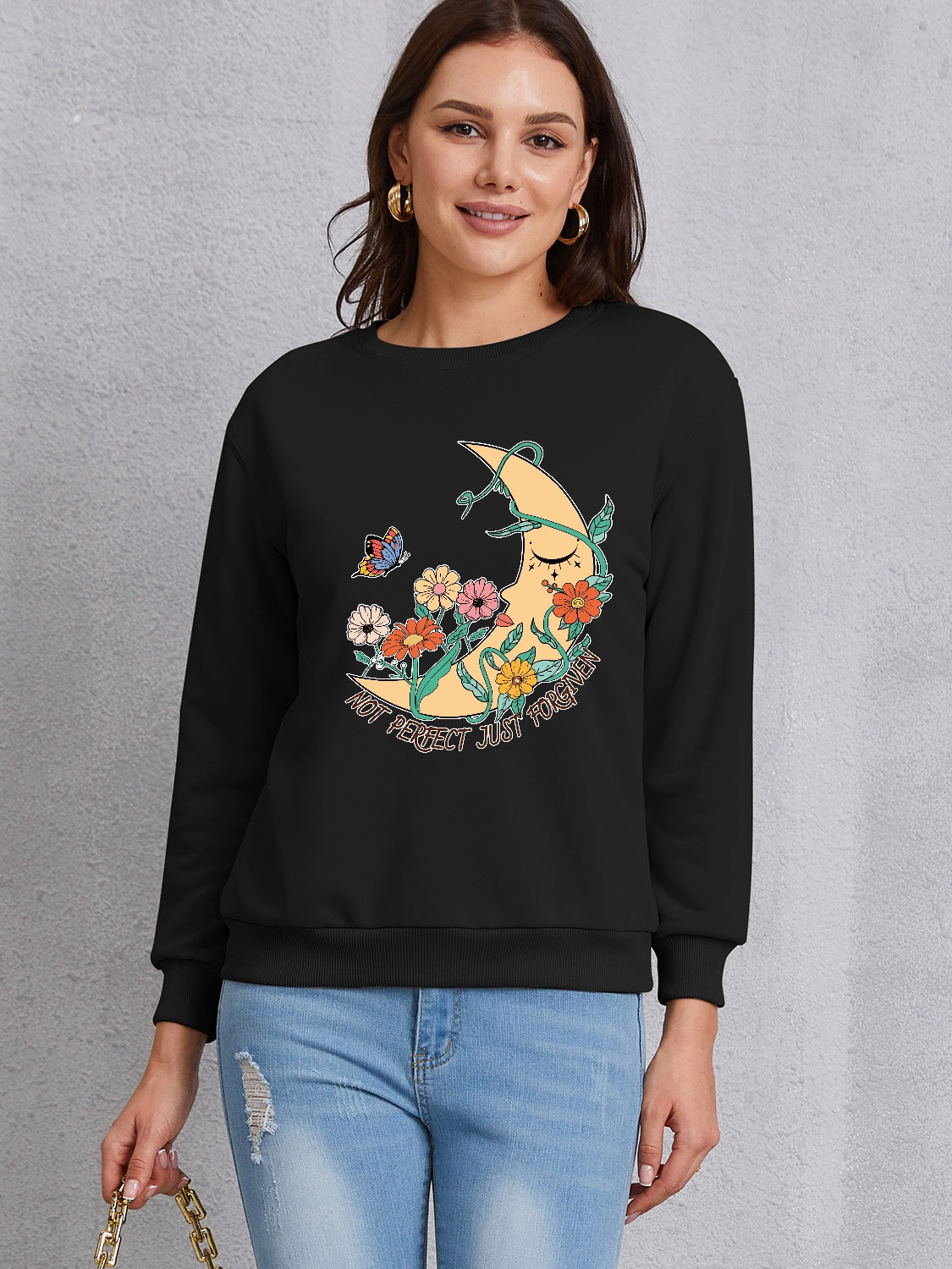 Graphic Round Neck Dropped Shoulder Sweatshirt-Jewearrings