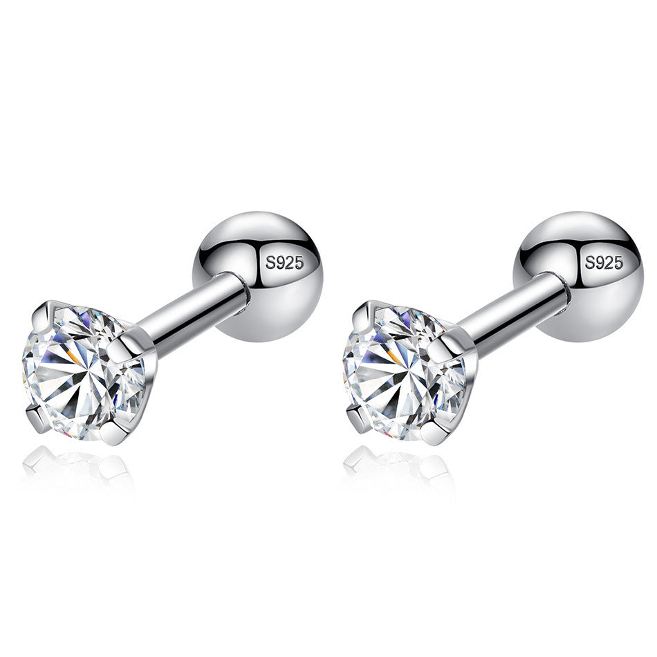 European And American Simple S925 Sterling Silver Crystal Stud Earrings-Jewearrings