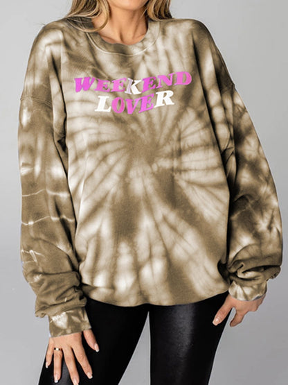 WEEKEND LOVER Graphic Tie-Dye Sweatshirt-Jewearrings