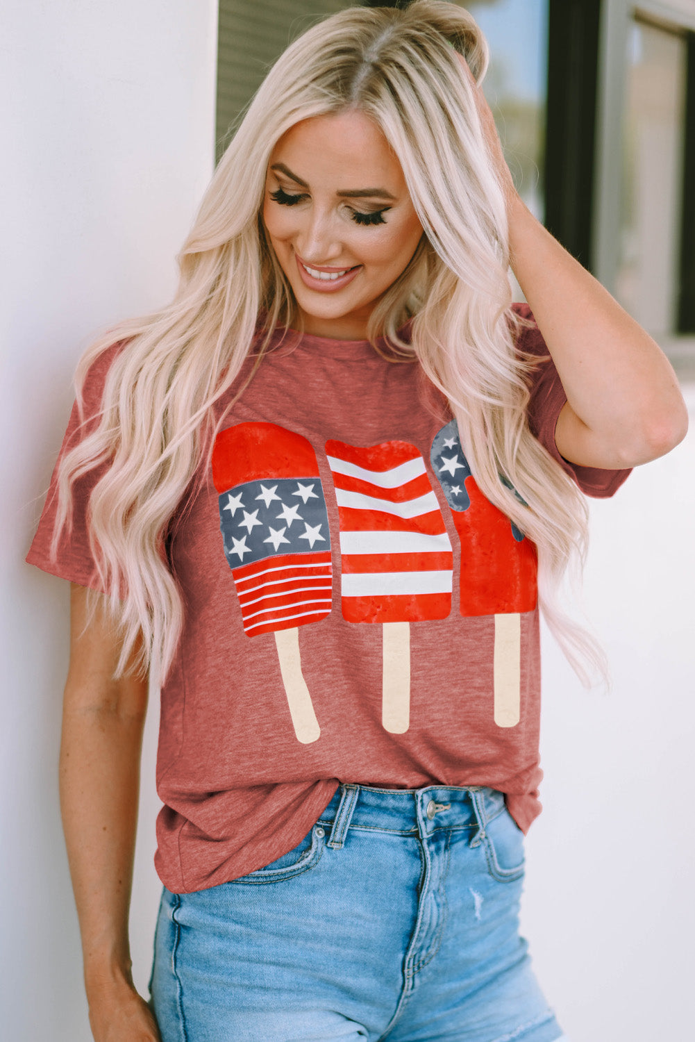 US Flag Round Neck Short Sleeve T-Shirt-Jewearrings