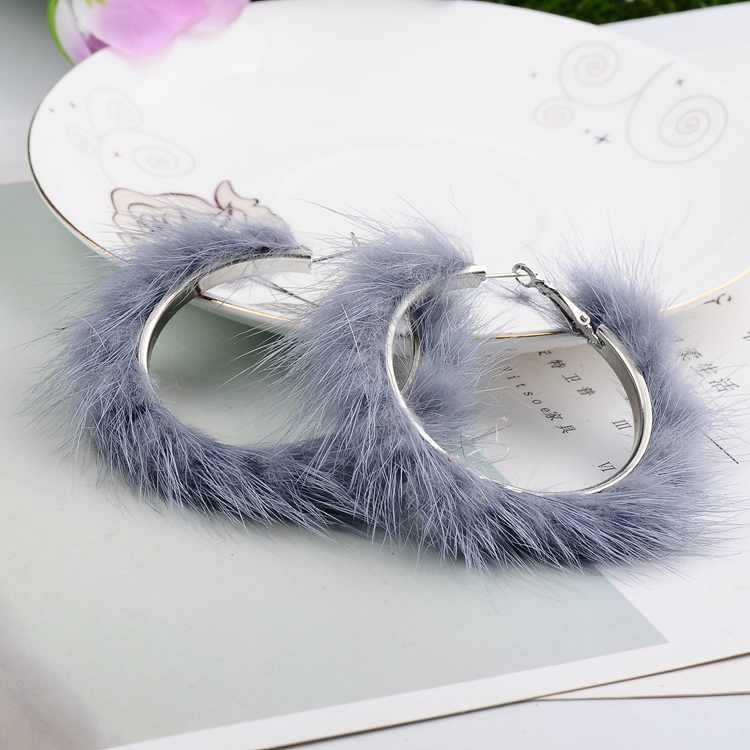 Mink Fur Large Circle Round Ear Hoop Earrings-Jewearrings