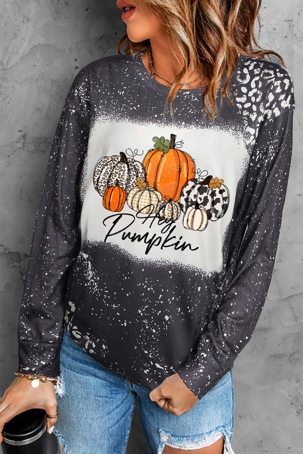 Round Neck Long Sleeve Pumpkin Graphic T-Shirt-Jewearrings