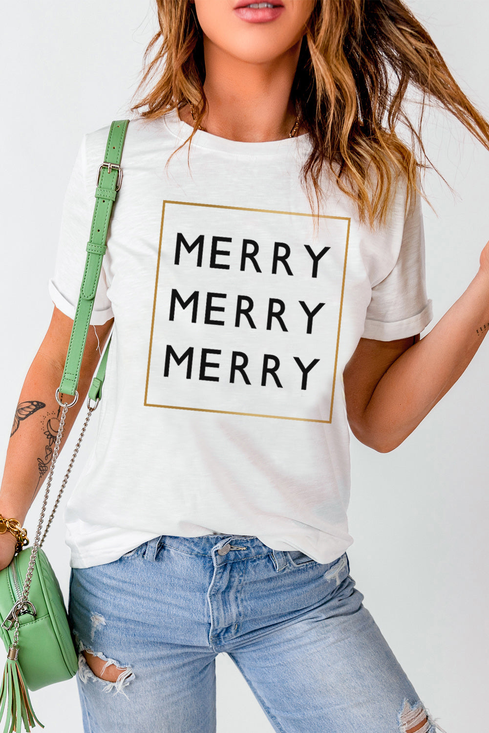 MERRY Graphic Round Neck T-Shirt-Jewearrings