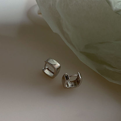 S925 Sterling Silver Square Earrings Male Snap On Wide-Jewearrings