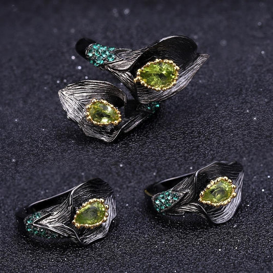 Vintage Jewelry Peridot Pop Leaf Earrings 925 Silver-Jewearrings