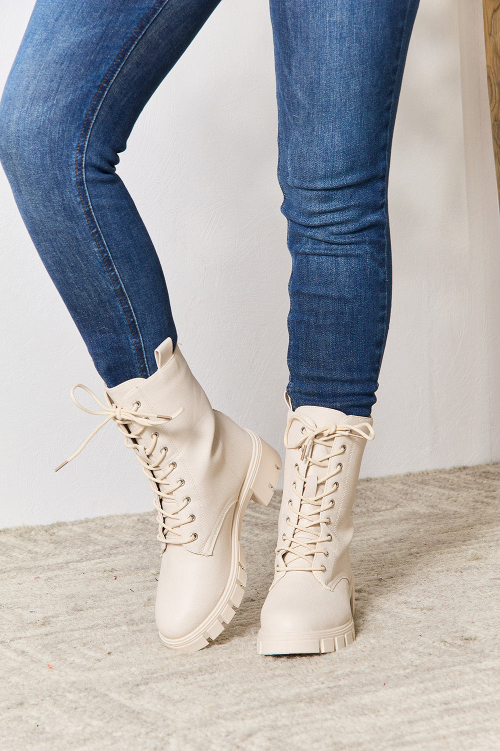 East Lion Corp Zip Back Lace-up Front Combat Boots-Jewearrings