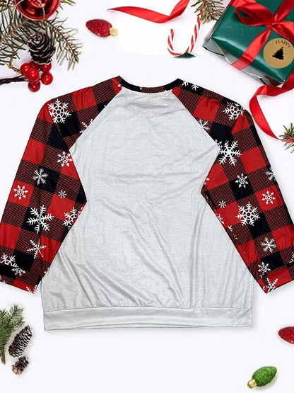 Plus Size Reindeer Graphic Plaid Long Sleeve T-Shirt-Jewearrings