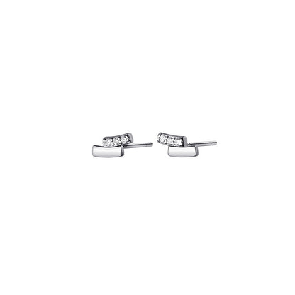 Women's Simple Silver Smile Stud Earrings With Diamonds-Jewearrings