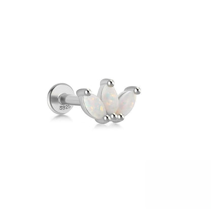 S925 Sterling Silver Opal Flat Head Internal Thread Piercing Cartilage Stud Earrings-Jewearrings