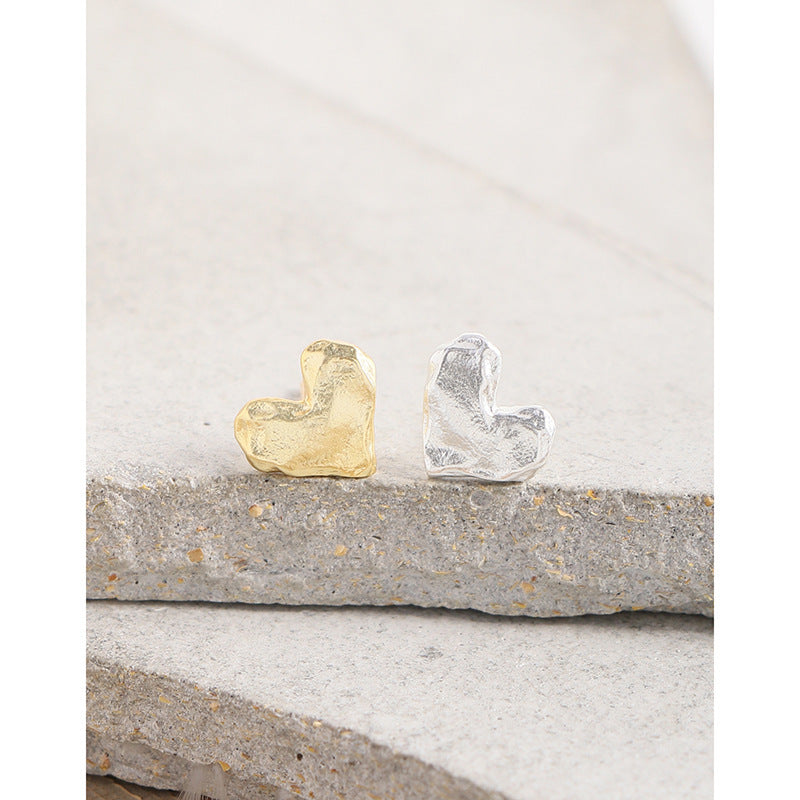 Special Interest Light Luxury Design Pleated Texture Lava Love Heart Stud Earrings-Jewearrings