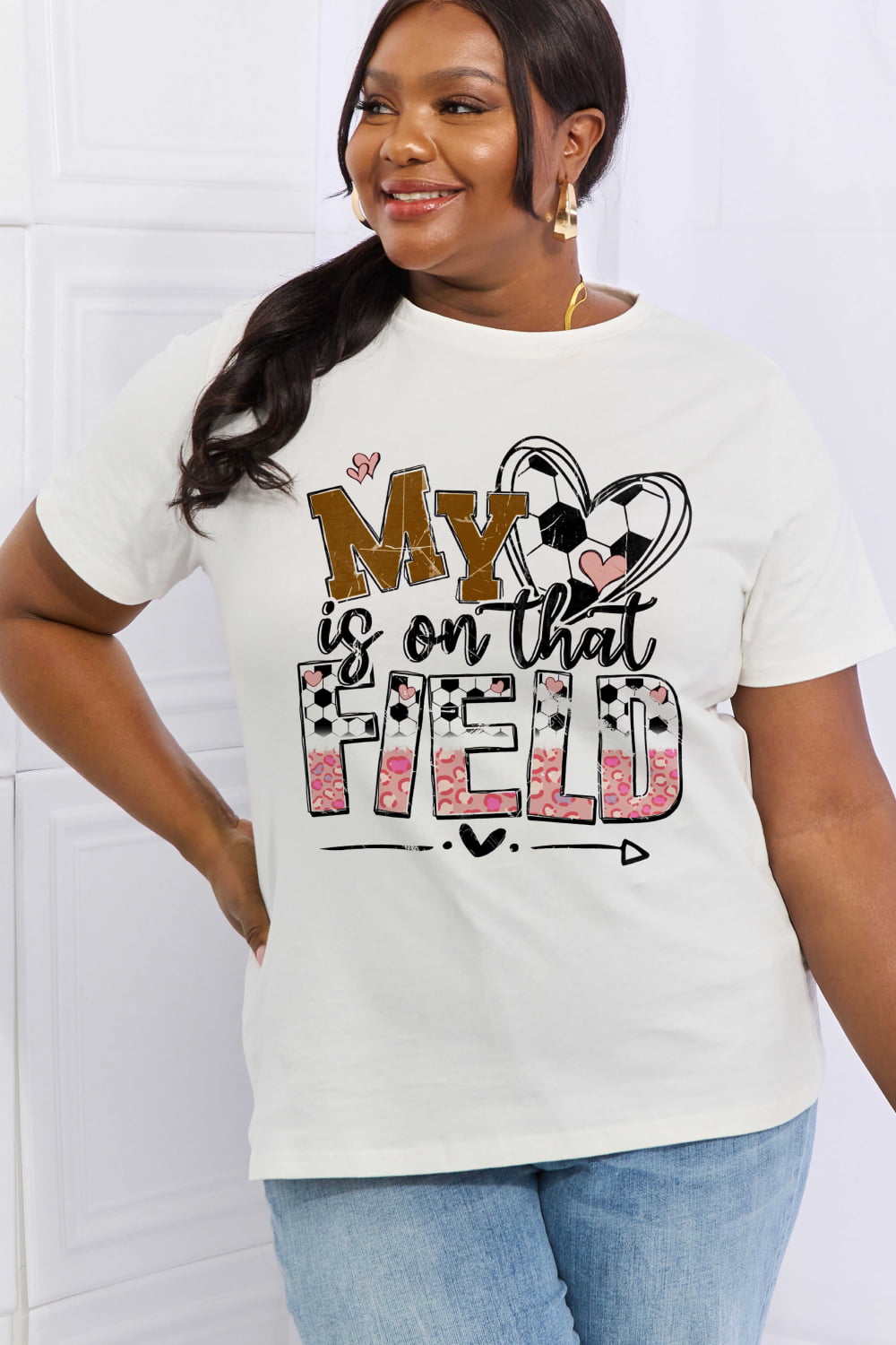 Simply Love Full Size MY HEART IS ON THAT FIELD Graphic Cotton Tee-Jewearrings