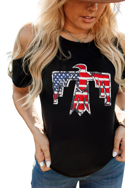 US Flag Bird Graphic Cold-Shoulder Tee-Jewearrings