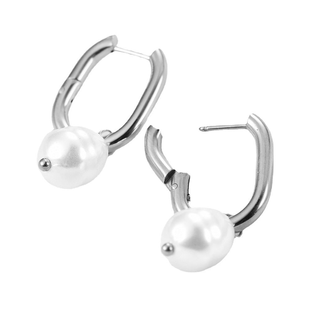 Women's Fashion Imitation Pearl U-shaped Hollow Stud Earrings-Jewearrings