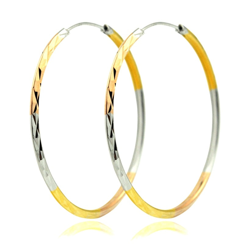 Tri-color Silver Earrings Female 925 Sterling Silver Color Gold-plated Ear Hoop Earrings-Jewearrings