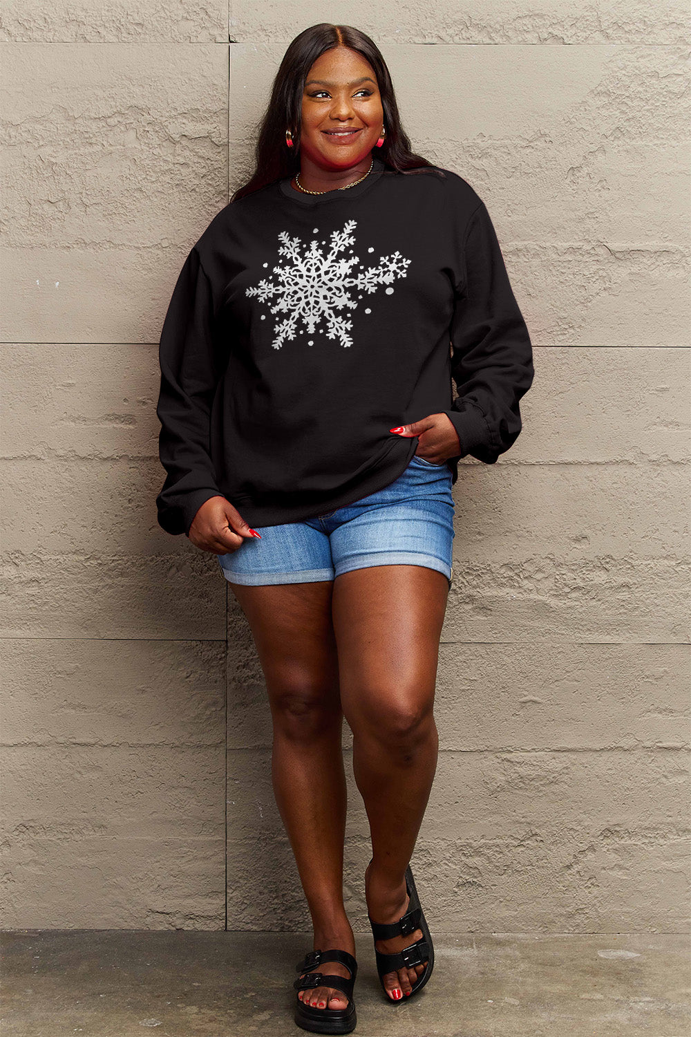 Simply Love Full Size Snowflake Graphic Sweatshirt-Jewearrings