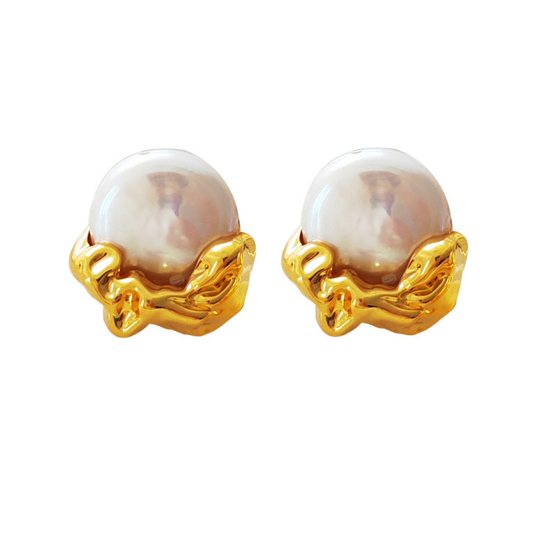 S925 Silver Post Copper Gold Plated Vintage Pearl Stud Earrings-Jewearrings