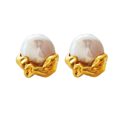 S925 Silver Post Copper Gold Plated Vintage Pearl Stud Earrings-Jewearrings