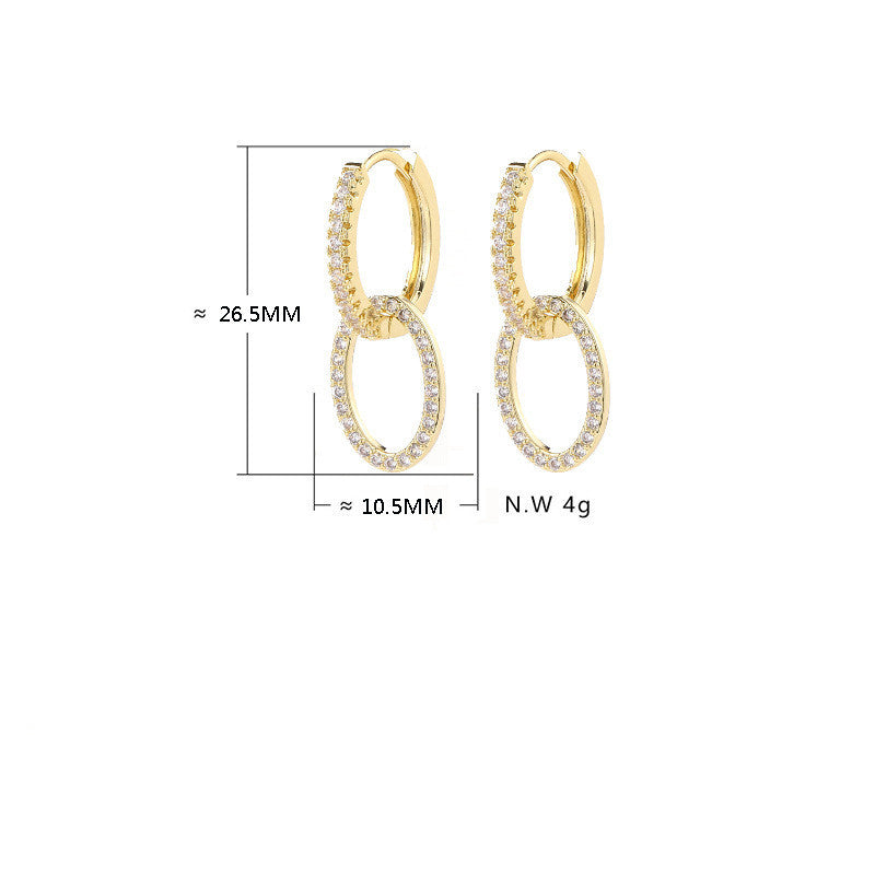 Zircon Two Rings Cross Cuff Earrings Korean Style-Jewearrings