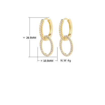 Zircon Two Rings Cross Cuff Earrings Korean Style-Jewearrings