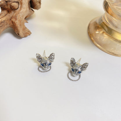 High-grade Cat Chain Stud Niche Design Earrings-Jewearrings