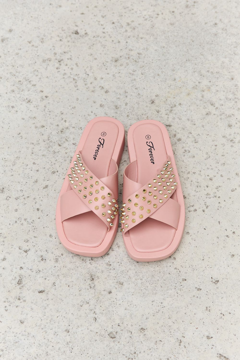 Forever Link Studded Cross Strap Sandals in Blush-Jewearrings