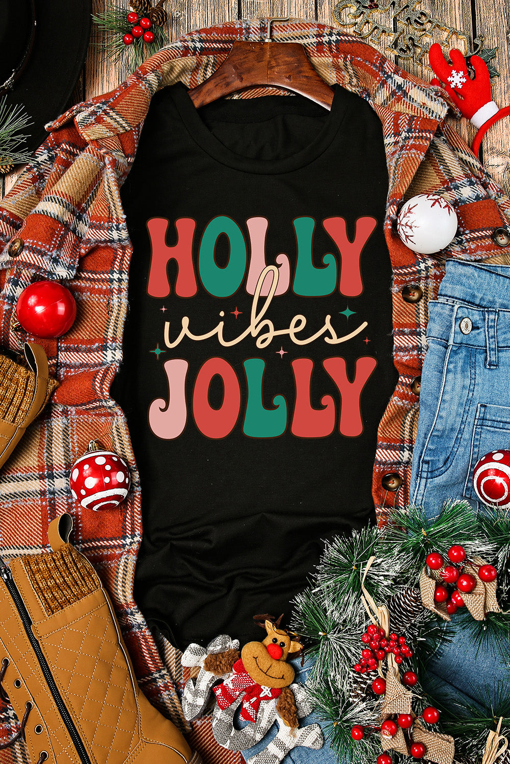 HOLLY JOLLY Graphic Short Sleeve T-Shirt-Jewearrings