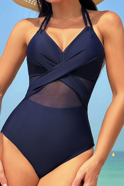 Crisscross Halter Neck One-Piece Swimwear-Jewearrings